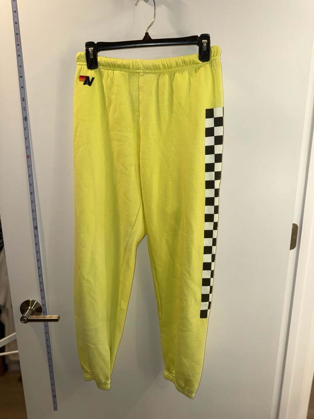 Aviator Nation Neon Yellow Checkerboard Sweatpants Size M
